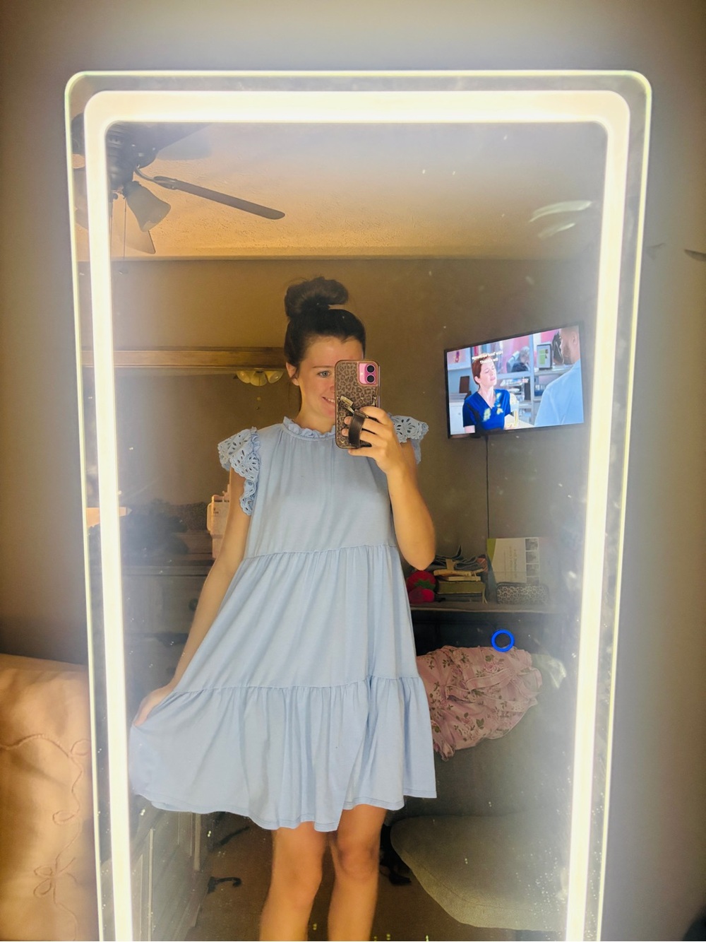crown & ivy Light Blue Ruffle Sleeve Tiered Midi Dress